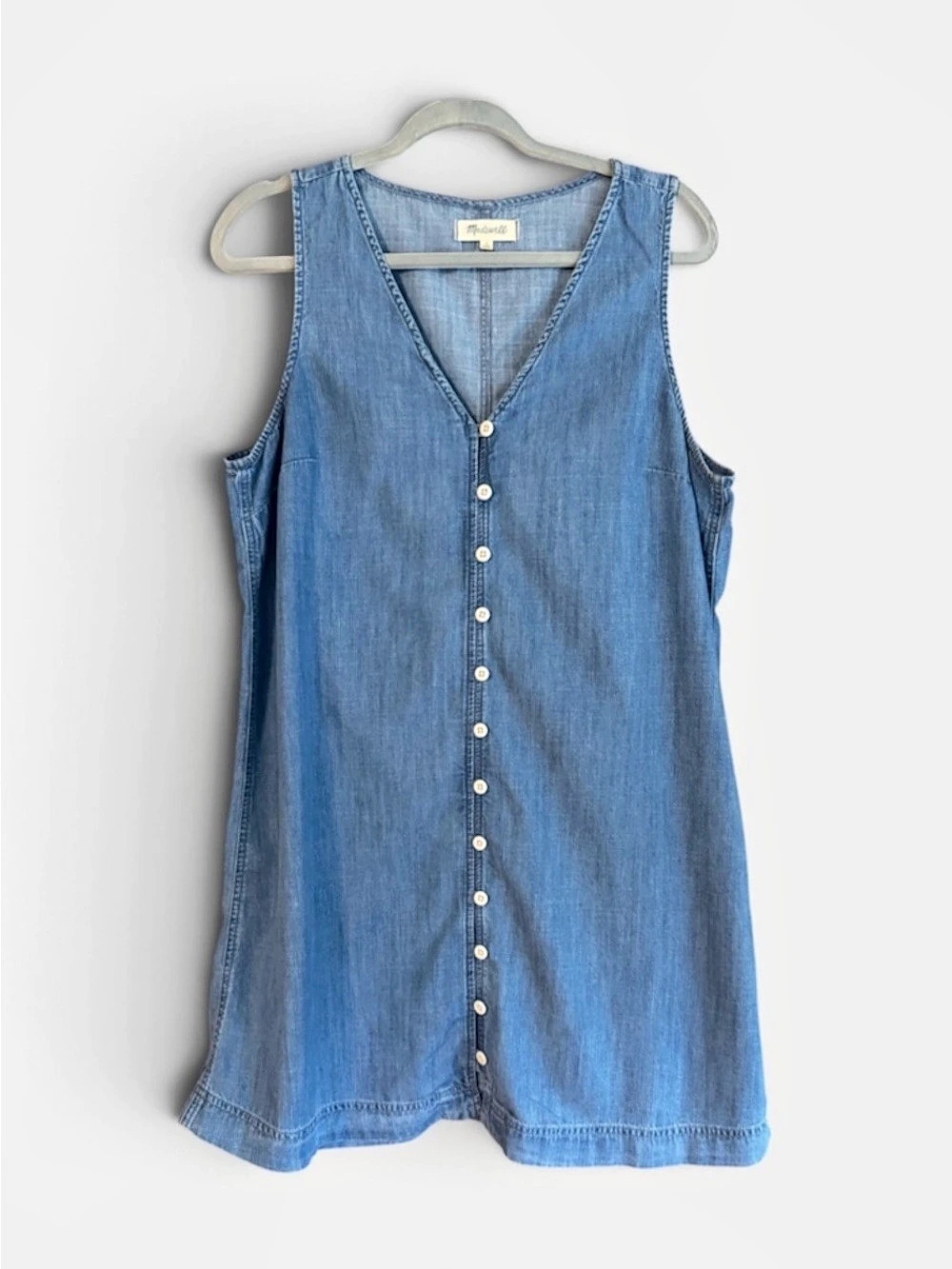 Madewell Chambray Denim Sleeveless Button Front V-Neck Dress Size L